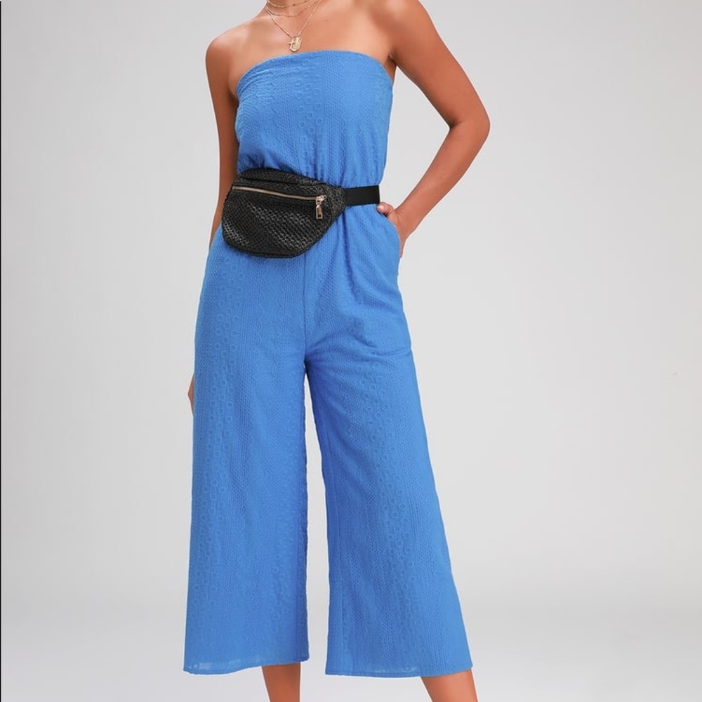 NWT Blue Embroidered Strapless Jumpsuit - Picture 5 of 5